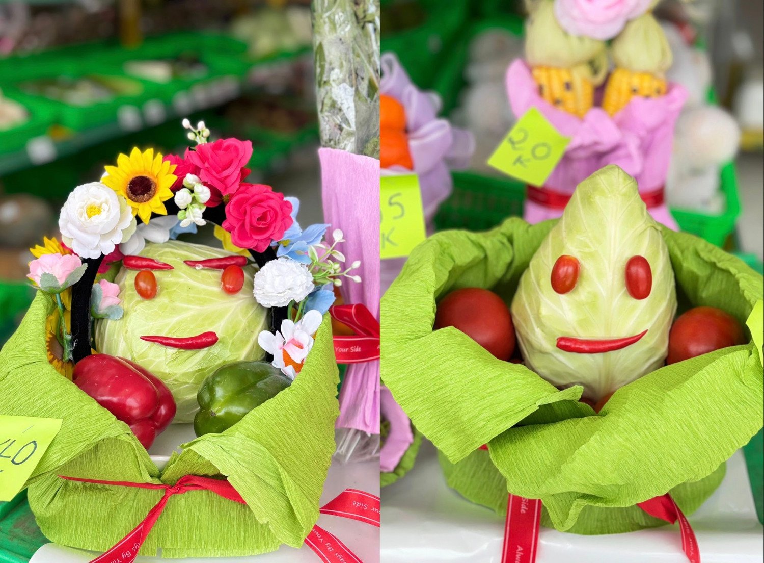 Tại hệ thống Bách Hóa Xanh có chương trình "Tháng 3 tặng quà chị đẹp" với nhiều ưu đãi hấp dẫn. Tại một số siêu thị triển khai chương trình sáng tạo quà tặng 8/3 độc đáo từ rau củ, trái cây tươi khiến khách hàng thích thú. Những bó hoa này được tính theo giá rau củ bình thường.