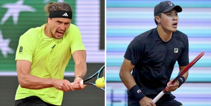 Zverev (bên trái) toàn thắng khi gặp Nakashima (bên phải)