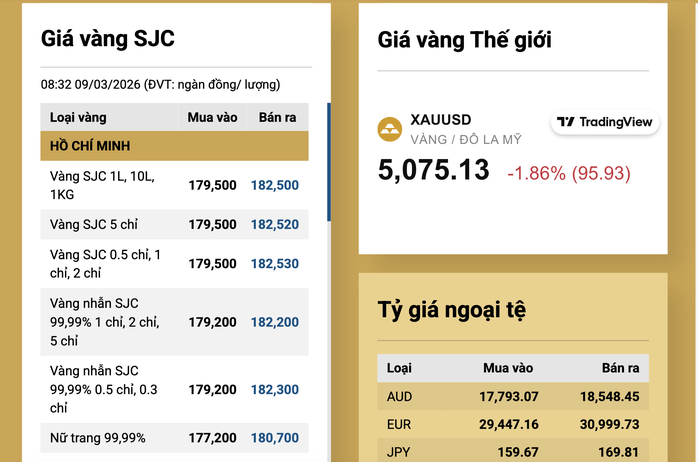 Sáng 9-3, giá vàng miếng SJC, vàng nhẫn rớt 2,5 triệu đồng/lượng - 2
