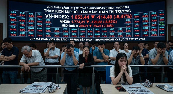 VN-Index giảm kỷ lục hơn 114 điểm trong sáng 9-3.