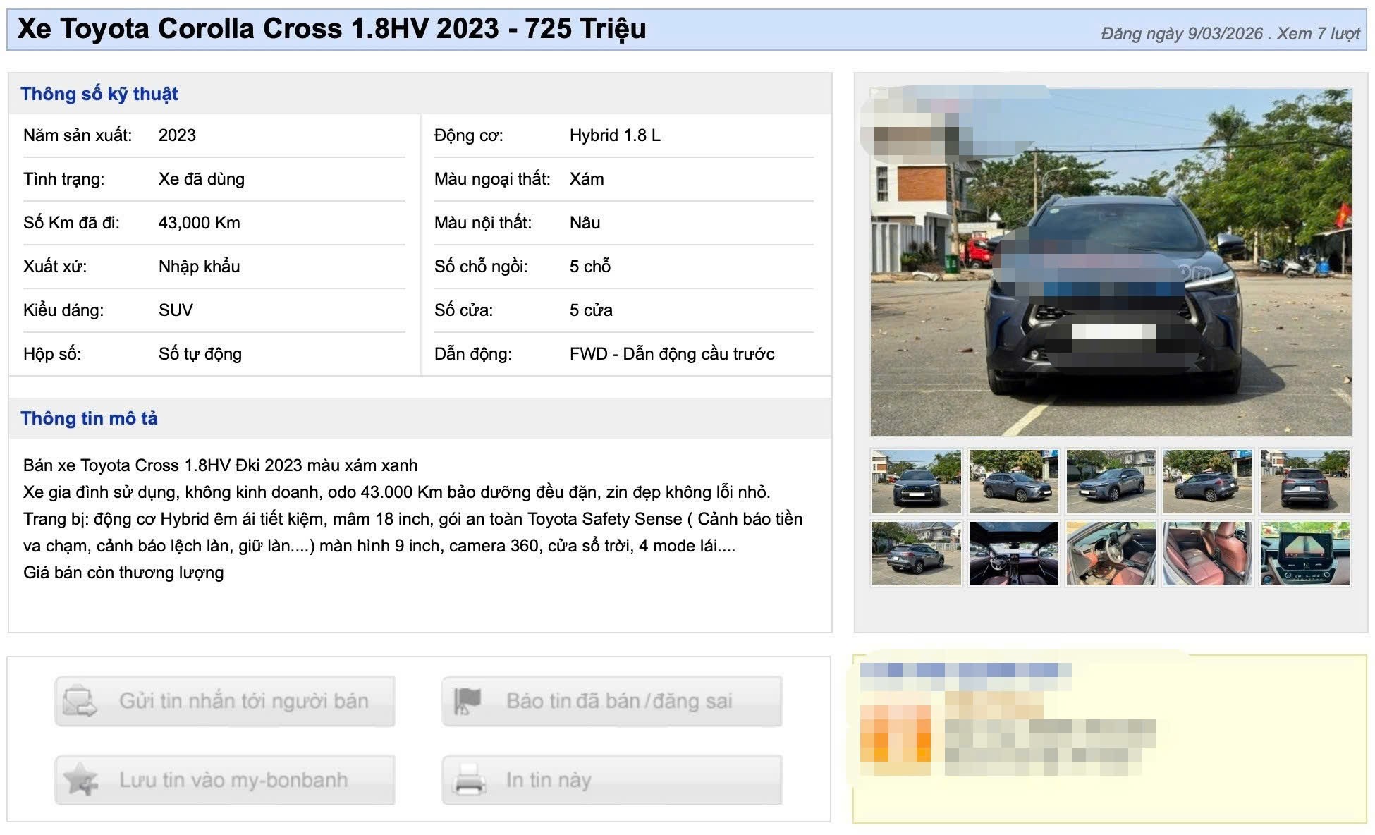 Tin rao bán xe. (Ảnh chụp màn hình)