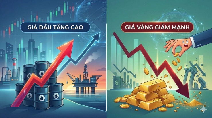 Giá xăng những ngày gần đây đang đi ngược so với giá vàng. Ảnh: AI thiết kế