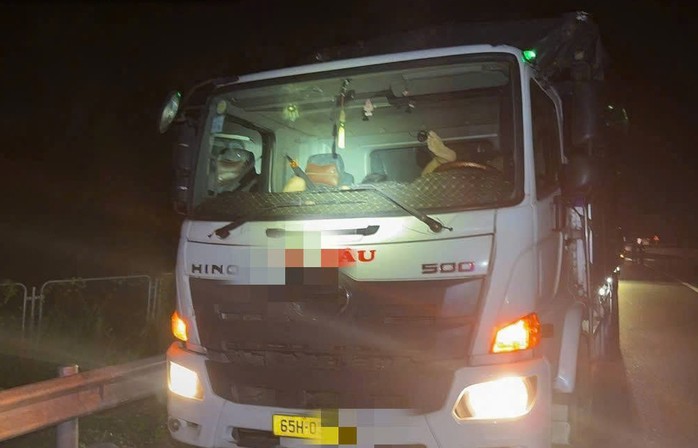 Ô tô tải dừng đỗ trên cao tốc TPHCM - Trung Lương - Mỹ Thuận vào ngày 10-3.