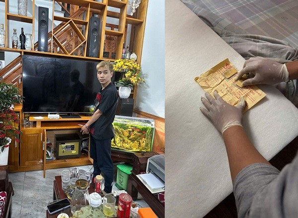 Nam chỉ vào két sắt - nơi lấy trộm 3 cây vàng và số vàng tang vật. Ảnh: Công an tỉnh Bắc Ninh.