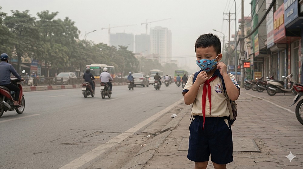 Trẻ em phải đối mặt với không khí ô nhiễm.