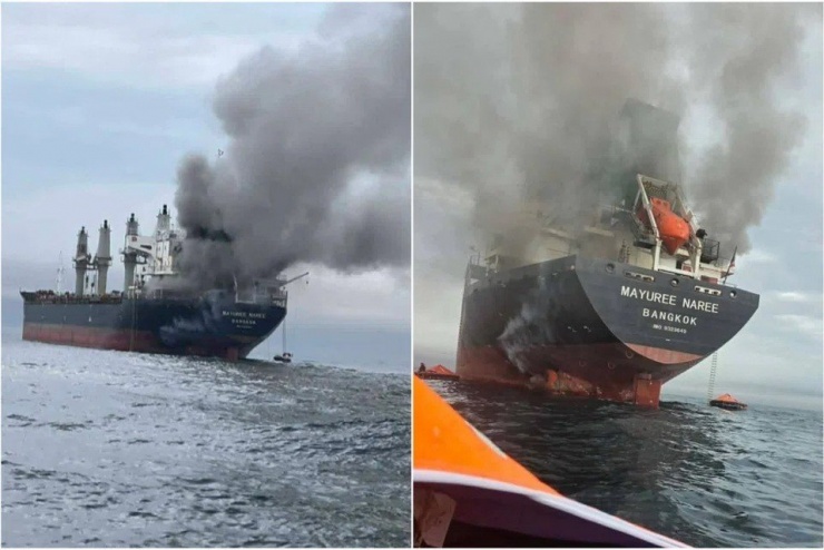 Hải quân Hoàng gia Thái Lan đang theo dõi tình hình một tàu chở hàng của Thái Lan bị tấn công gần Eo biển Hormuz ngày 11/3. (Ảnh: Hải quân Hoàng gia Thái Lan)