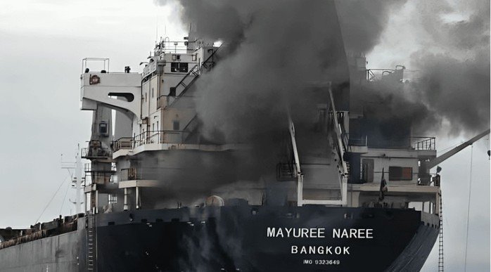 Tàu Mayuree Naree bị tấn công khi đang băng qua eo biển Hormuz ngày 11-3. Ảnh: Thai PBS