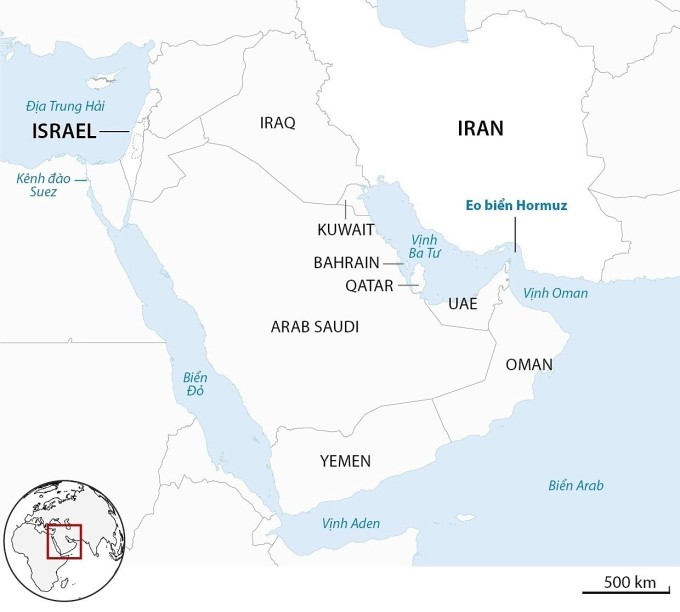 Vị trí Eo biển Hormuz. Đồ họa: Guardian