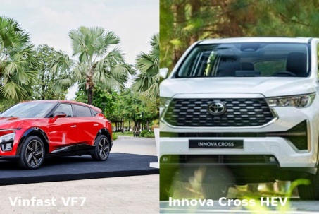 VinFast VF7 thuần điện 100% hay Innova Cross HEV xăng lai điện?