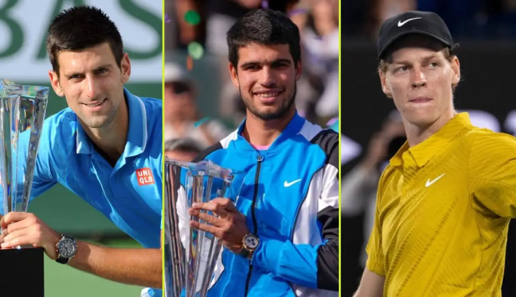 Sinner (bên phải) có thông kê vượt trội so với Alcaraz (giữa) và Djokovic (bên trái)