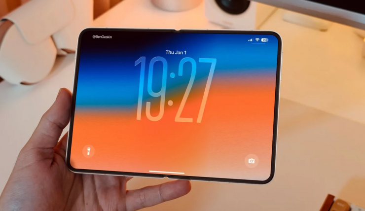 Hình ảnh mô phỏng iPhone màn hình gập dựa trên các thiết kế bị rò rỉ. Ảnh: Ben Geskin
