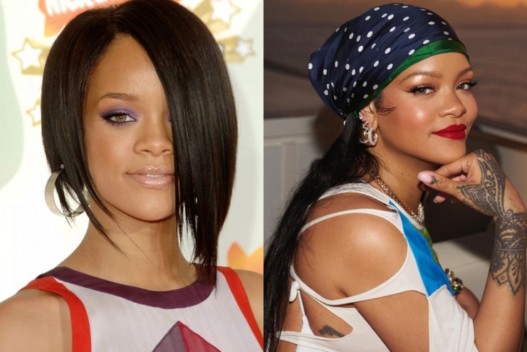 Rihanna vào năm 2007 (trái) và hiện tại. Ảnh: Pinterest/ Instagram Rihanna
