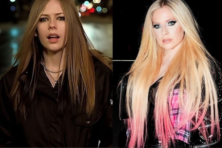 Avril Lavigne trong MV "Complicated" (trái) năm 2002 và năm 2025. Ảnh: Instagram/ Avril Lavigne