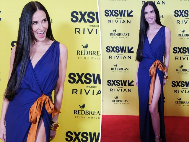Demi Moore diện váy xẻ táo bạo ở tuổi 63