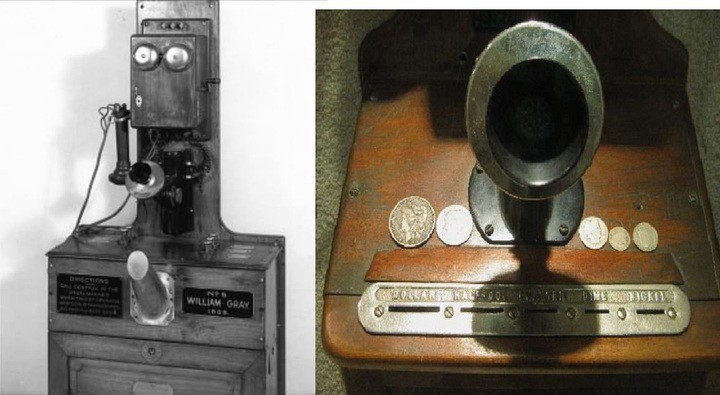 Điện thoại công cộng trả phí đầu tiên với các khe xác định mệnh giá đồng xu. (Ảnh: Viện báo tảng Quốc gia Mỹ)