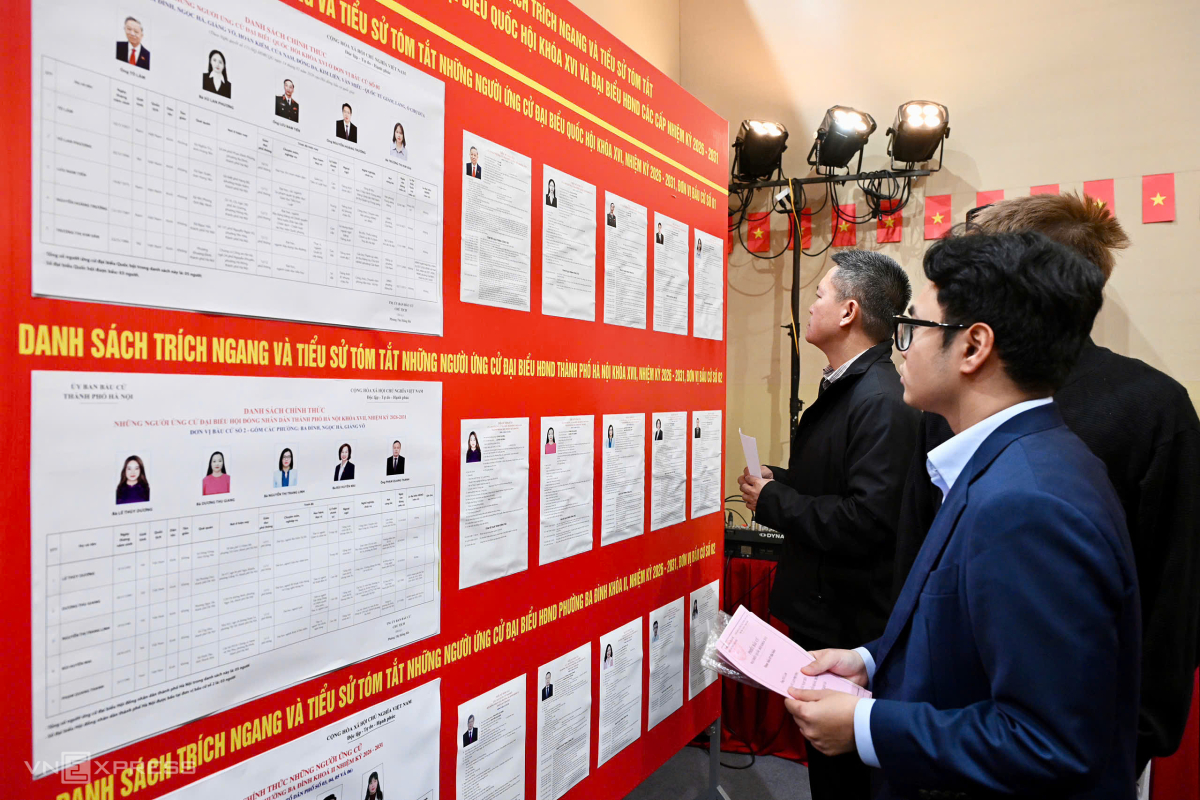 Người dân xem thông tin ứng viên trước khi quyết định bầu. Ảnh:&nbsp;Giang Huy