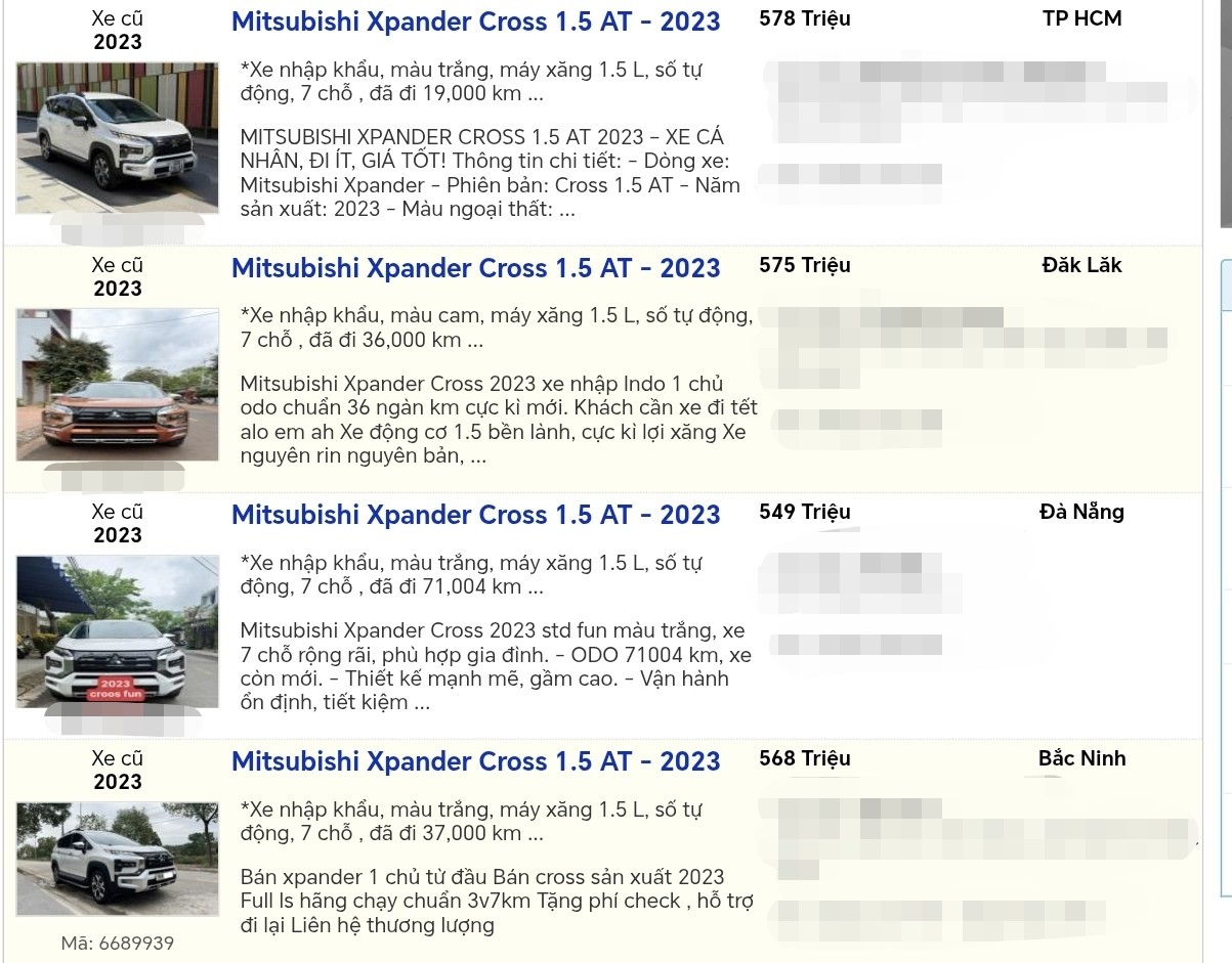 Giá tham khảo Xpander Cross 2023 cũ.