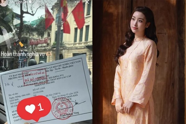 Hoa hậu Đỗ Mỹ Linh chia sẻ ảnh đi bầu cử.