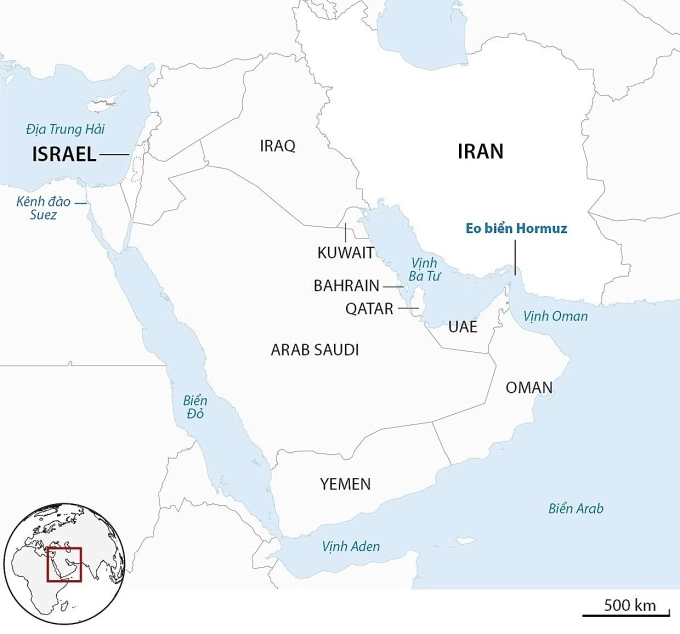 Vị trí Vịnh Ba Tư và Eo biển Hormuz. Đồ họa: Guardian