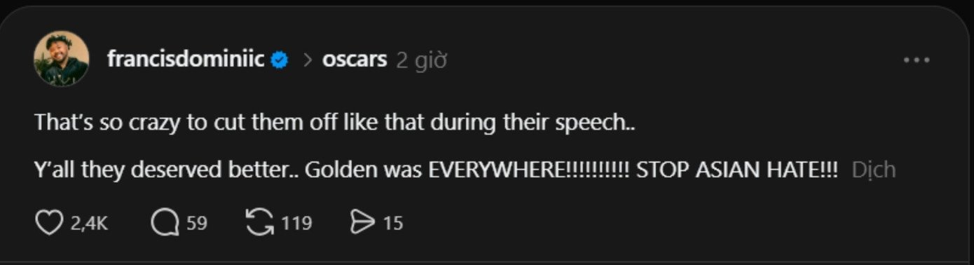 Bài đăng của nhà sáng tạo nội dung Francis Dominic nhận sự hưởng ứng trên Threads.