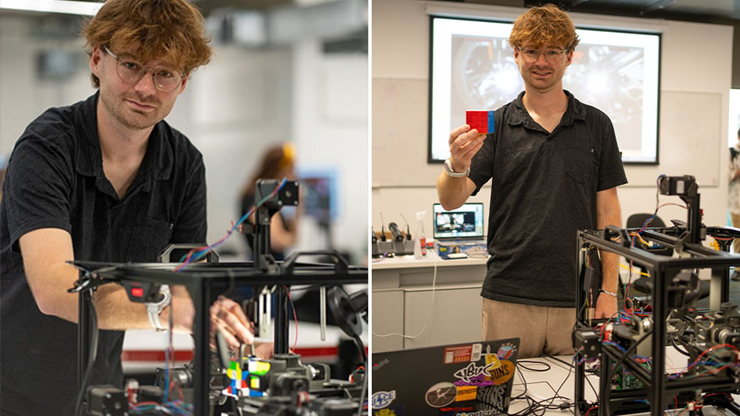 Matthew và robot giải Rubik phá kỷ lục thế giới.