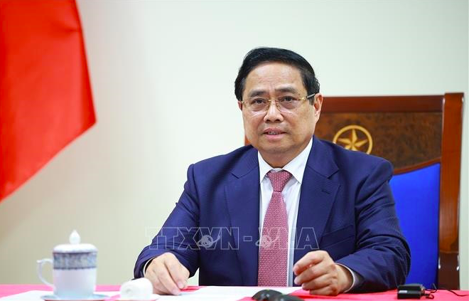 Thủ tướng Phạm Minh Chính điện đàm với Tổng thống Angola. Ảnh: TTXVN