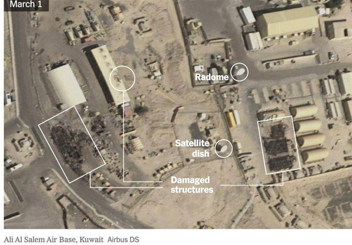 Hình ảnh radar mà phía Iran cho là thể hiện một căn cứ quân sự Mỹ ở Trung Đông bị tàn phá nặng nề - Ảnh: TASNIM