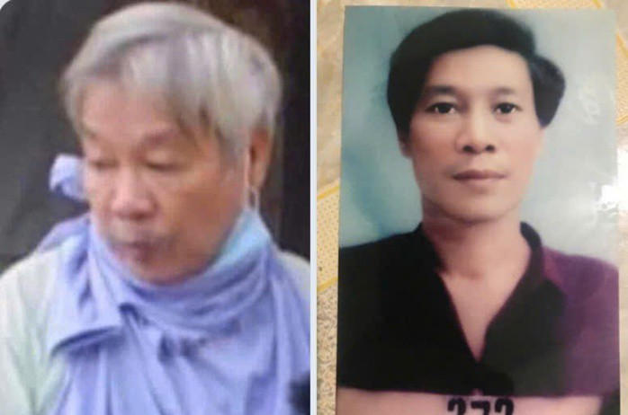 Lê Minh Sơn thời điểm bị phát lệnh truy tìm (phải) và lúc bị bắt để tái dựng hiện trường