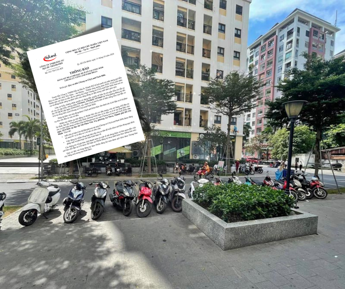 Một góc chung cư CityLand Park Hills (phường Gò Vấp, TPHCM) và thông báo bán chỗ đậu xe của chủ đầu tư