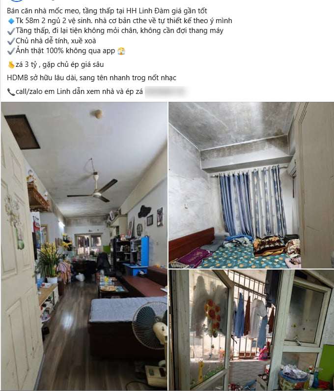Một bài đăng rao bán căn hộ tại khu đô thị HH Linh Đàm gây chú ý trên mạng xã hội.