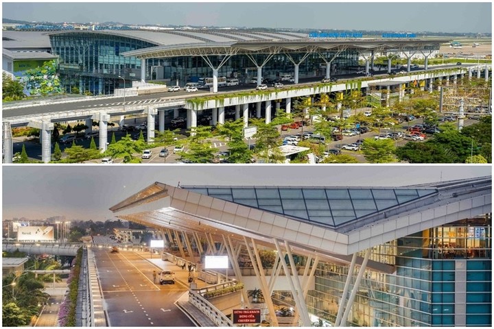 Sân bay quốc tế Nội Bài (trên) và sân bay quốc tế Đà Nẵng (dưới).