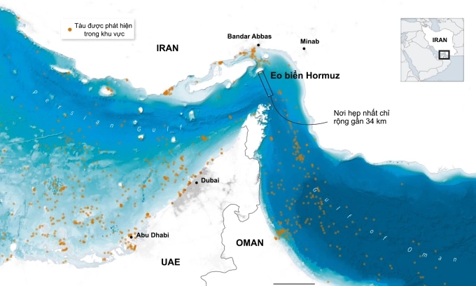 Vị trí eo biển Hormuz. Đồ họa: WSJ