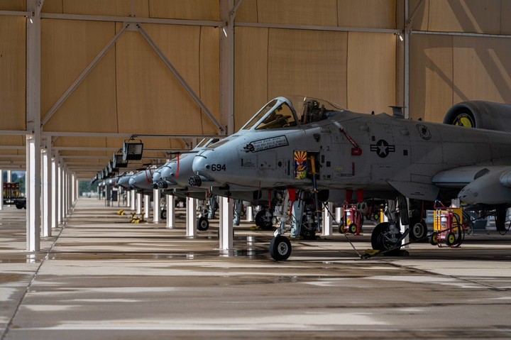 Các máy bay A-10 “Warthog” đỗ tại căn cứ không quân Davis-Monthan ở Tucson, bang Arizona, năm 2022. (Ảnh: Ash Ponders/WSJ)