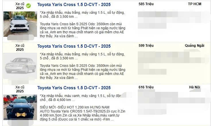 Một số tin tao bán Toyota Yaris Cross 1.5D-CVT 2025 cũ.