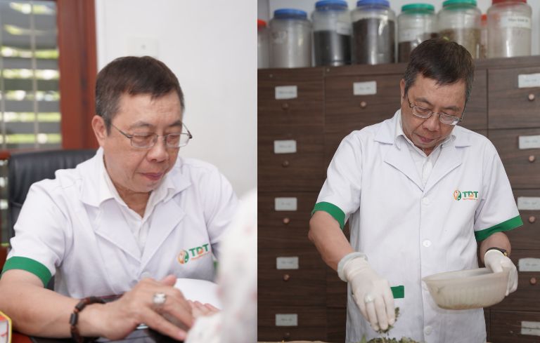 Bác sĩ Tuấn thăm khám bệnh, kê đơn, bốc thuốc