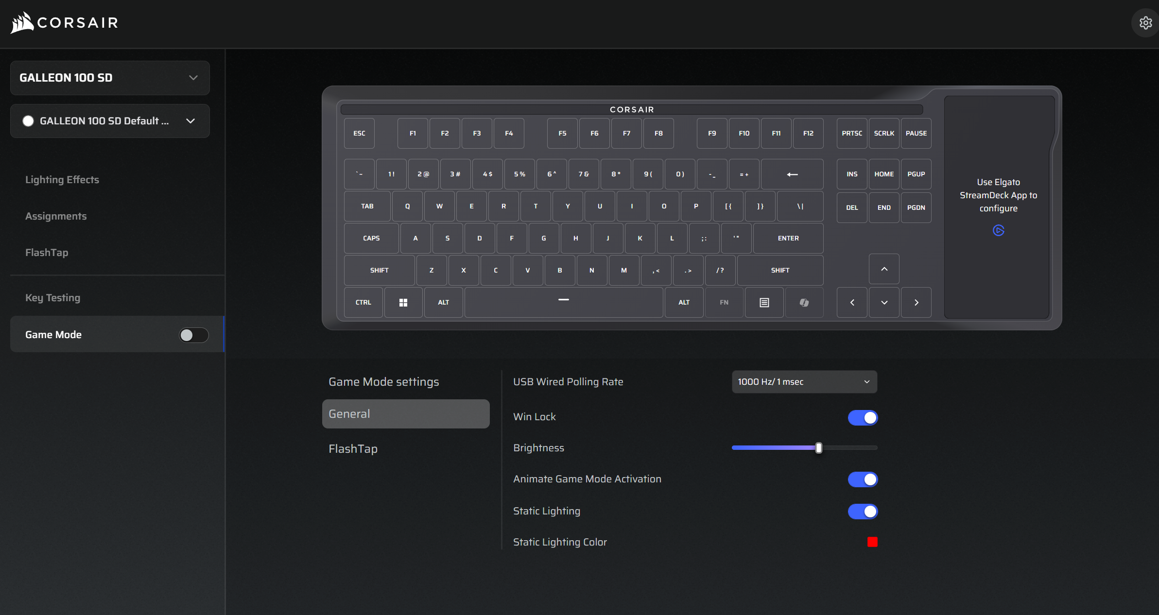 Web Hub tùy biến các phím cho bàn phím và cài đặt chế độ Game Mode.
