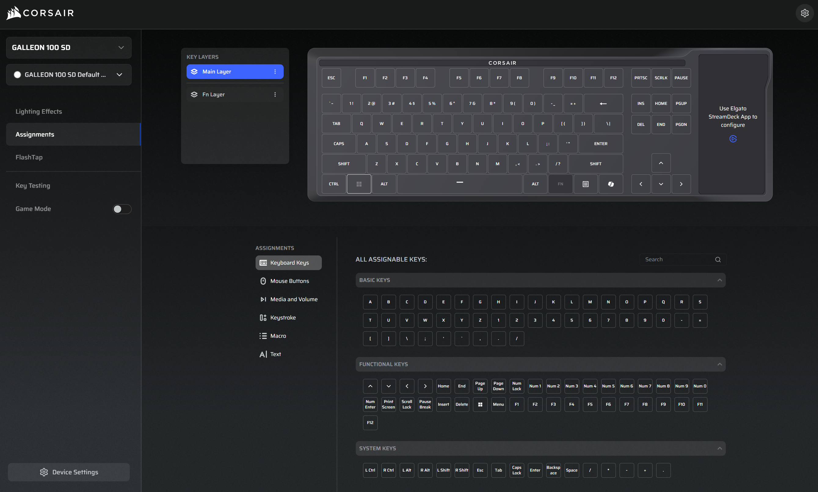 Web Hub tùy biến các phím cho bàn phím và cài đặt chế độ Game Mode.