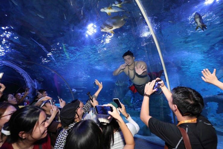 "Chàng tiên cá béo" giao lưu cùng khán giả. Ảnh: NVCC