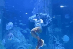 'Chàng tiên cá' hơn 100kg ở Nha Trang gây sốt với màn lắc bụng hài hước