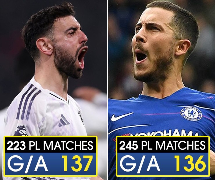 Fernandes đá ít trận hơn nhưng góp công vào nhiều bàn thắng hơn Hazard&nbsp;