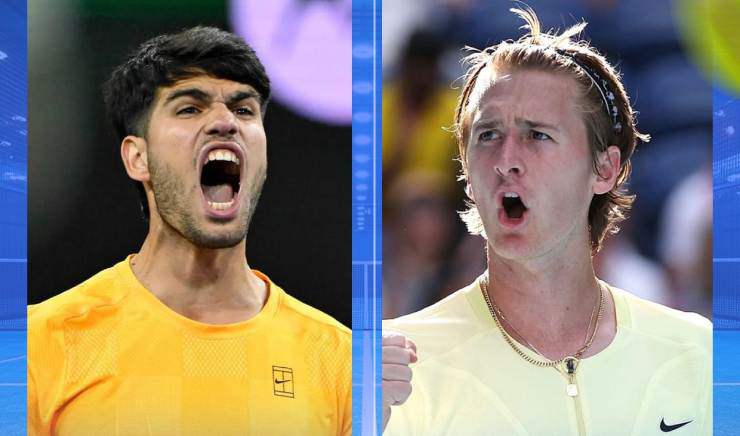 Alcaraz (bên trái) và thử thách từ Korda (bên phải)