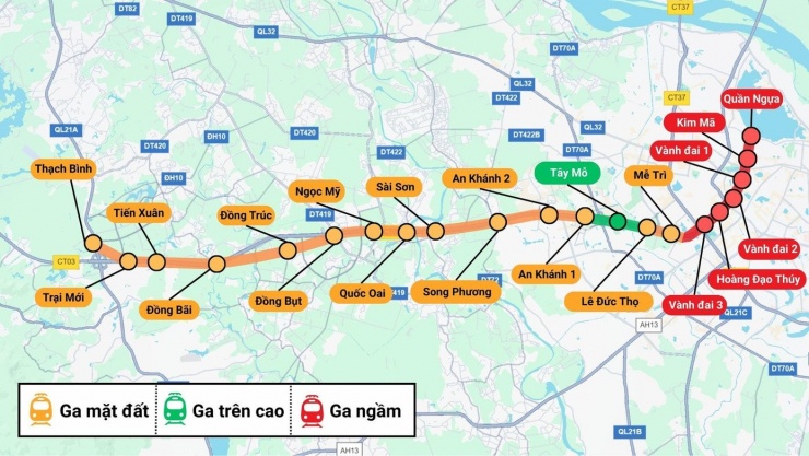 Tuyến Metro số 5 có tổng chiều dài 39,58 km, thiết kế đường đôi khổ tiêu chuẩn 1.435 mm điện khí hóa. Cấu trúc tuyến bao gồm 6,59 km đi ngầm và 32,99 km đi trên mặt đất hoặc trên cao. Dự án đi qua địa bàn 18 phường, xã, quy hoạch hệ thống 20 nhà ga (6 ga ngầm, 13 ga mặt đất, 1 ga trên cao) cùng 2 depot phục vụ vận hành khép kín.