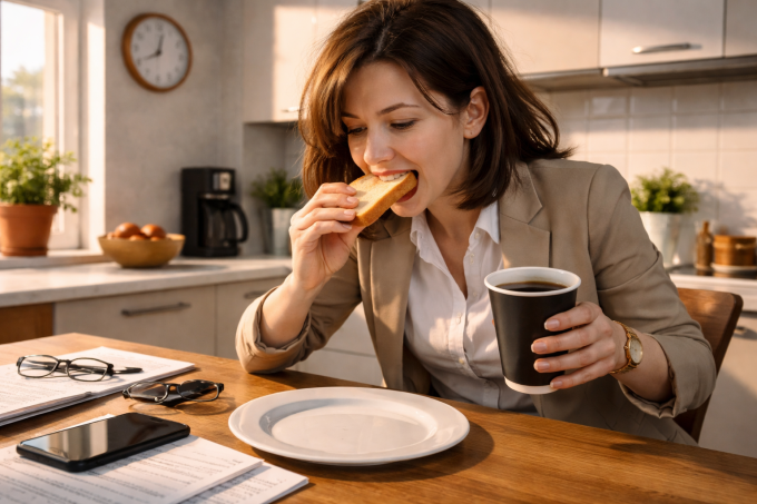 Bữa sáng thiếu hụt protein cùng chất xơ ảnh hưởng đến đường huyết và hormone no - đói.