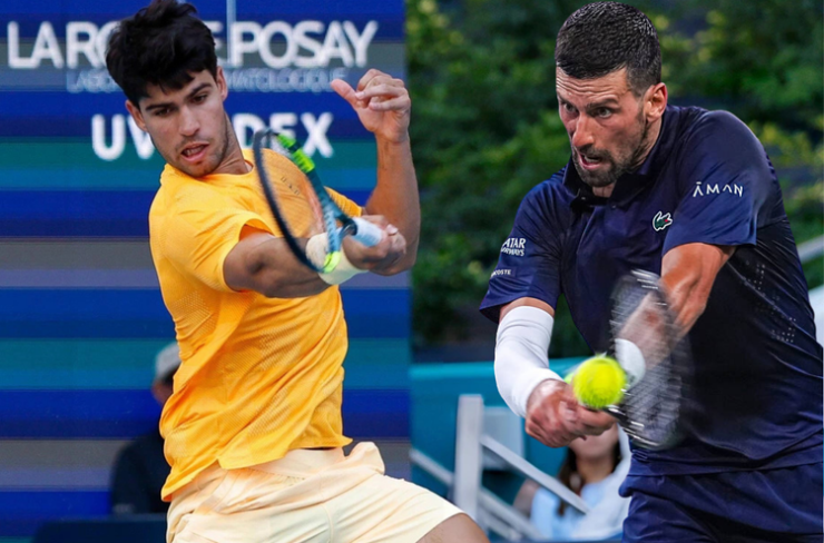 Alcaraz, Djokovic (từ trái qua) gặp khó khăn khi một người bị loại sớm, một người không dự Miami Open 2026
