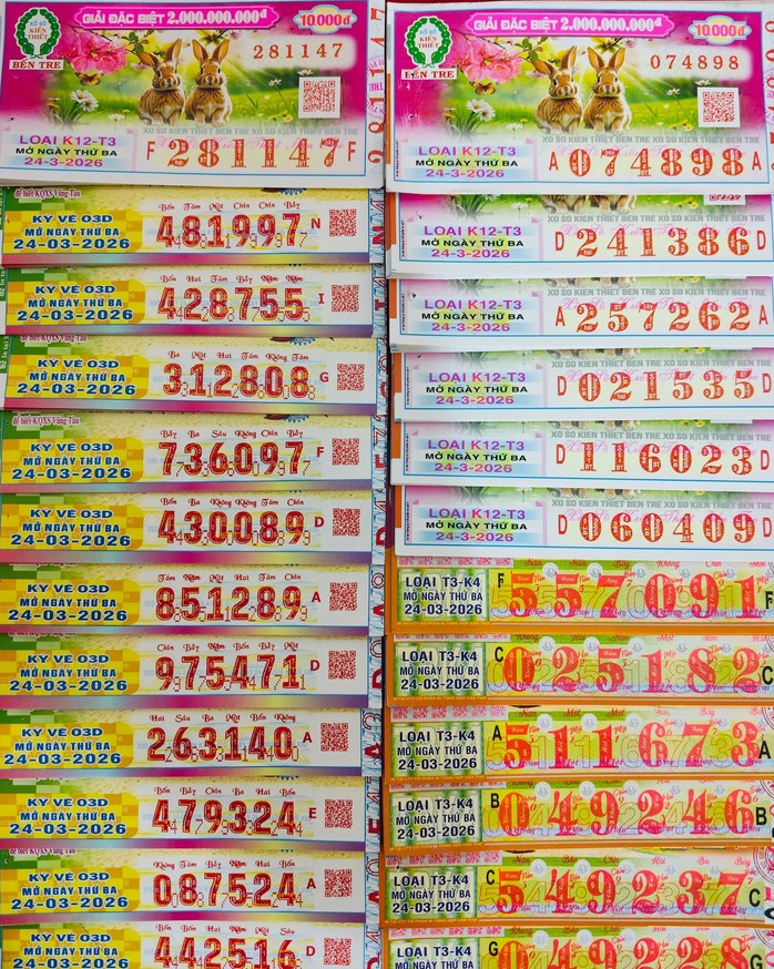 Xổ số miền Nam ngày 24-3 sẽ mở thưởng đối với vé số của 3 đài là Bến Tre, Vũng Tàu và Bạc Liêu. Ảnh: ĐLVS Thần Tài