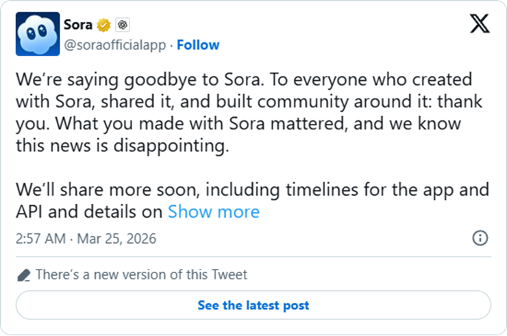 Thông báo ngừng hoạt động của Sora.