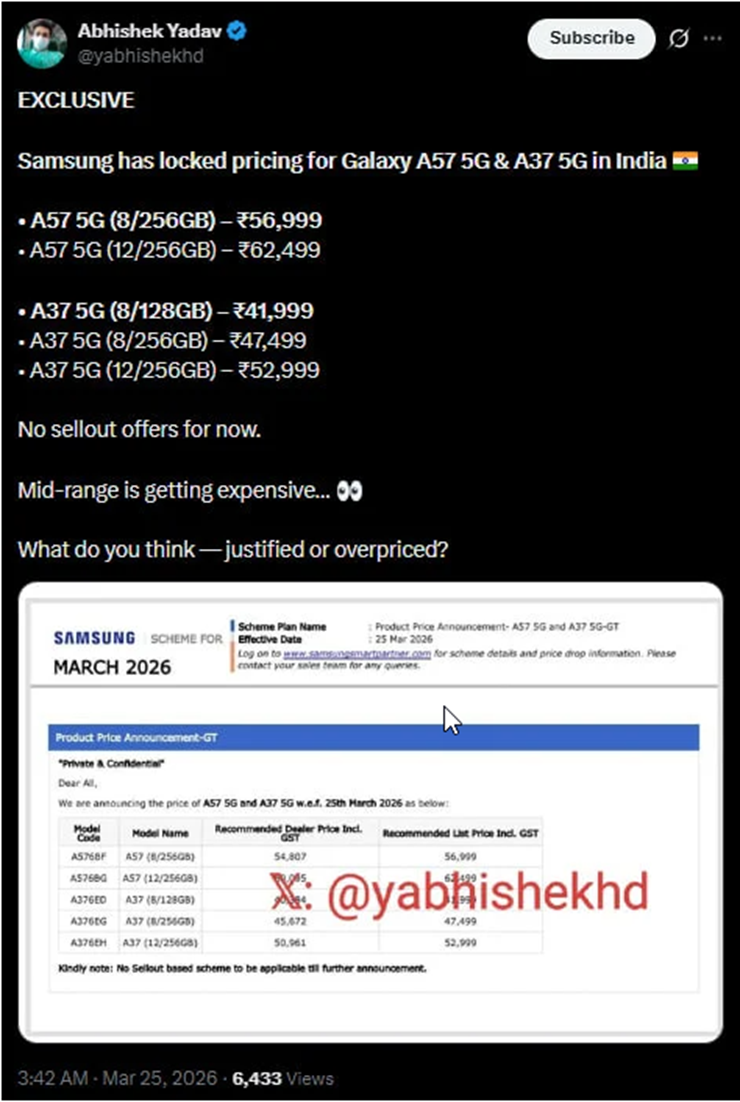 Thông tin rò rỉ về giá bán của cặp đôi Galaxy A sắp ra mắt.