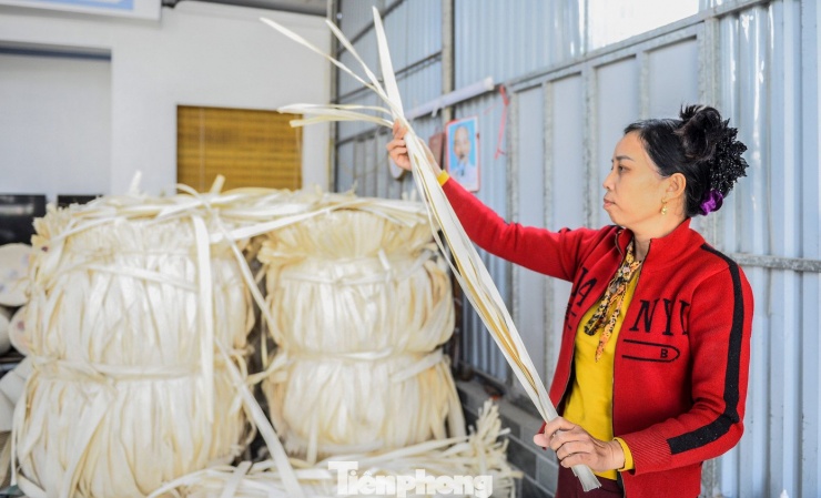 Để hoàn thiện một chiếc nón, người thợ phải trải qua nhiều công đoạn công phu. Từ chọn lá, phơi lá. Khi lá chuyển màu trắng ngà, người thợ phải hong sương cho thân lá mềm, dai.