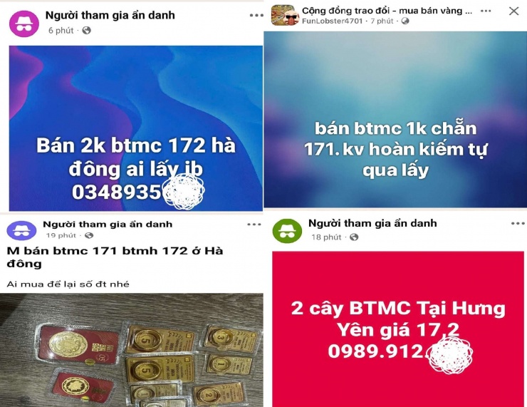 Giá vàng nhẫn Bảo Tín Minh Châu rao bán tại "chợ đen" giảm đột ngột. Ảnh: Chụp màn hình