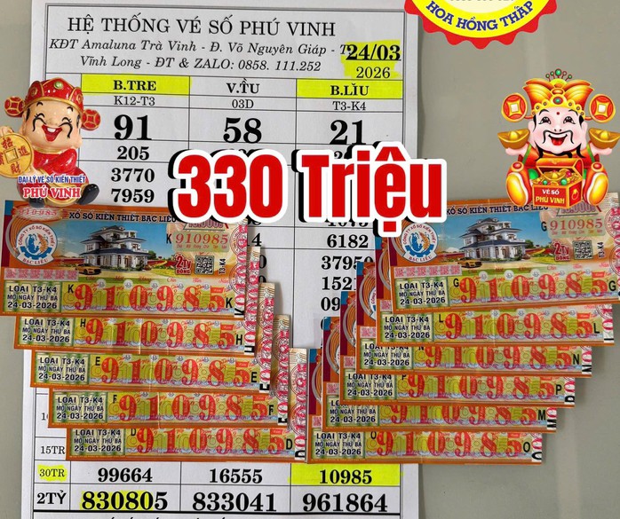 Đại lý vé số Phú Vinh đổi thưởng giải khuyến khích và giải nhất của 2 đài. Ảnh: ĐLVS Phú Vinh